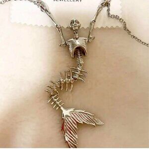 Vivienne Westwood Ariel Skeleton Mermaid Skull Necklace silver with drawstring